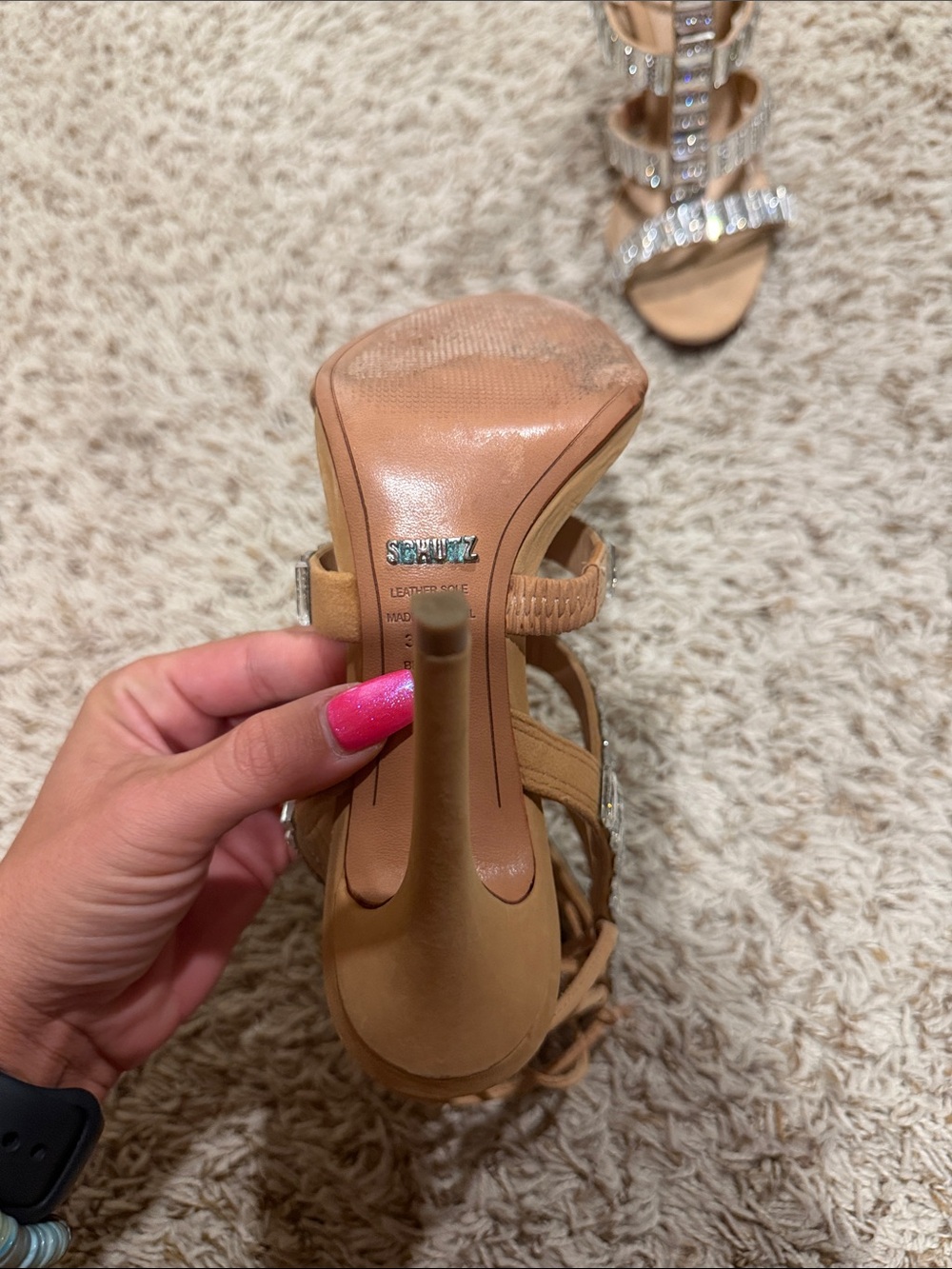 SCHUTZ Tan Crystal-Strap Gladiator Stiletto Sandals - Picture 3 of 6